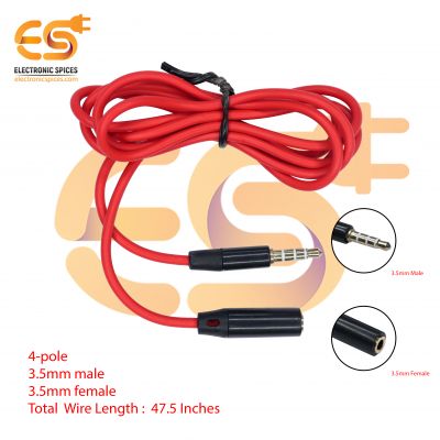 4 Pole 3.5mm Male to 3.5mm Female Stereo Audio cable Red Colour